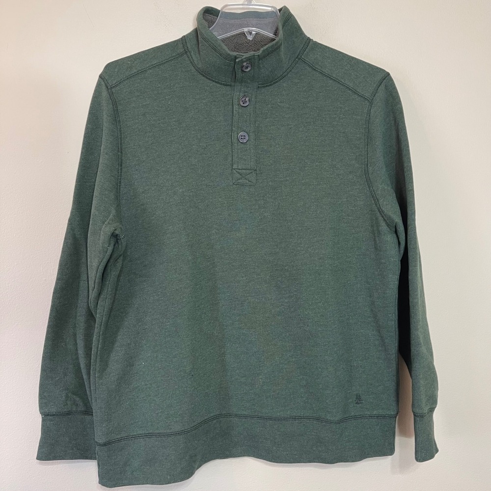 GH Bass Mens Quarter Button Pullover Sweatshirt Green Shepa Collar Large Soft